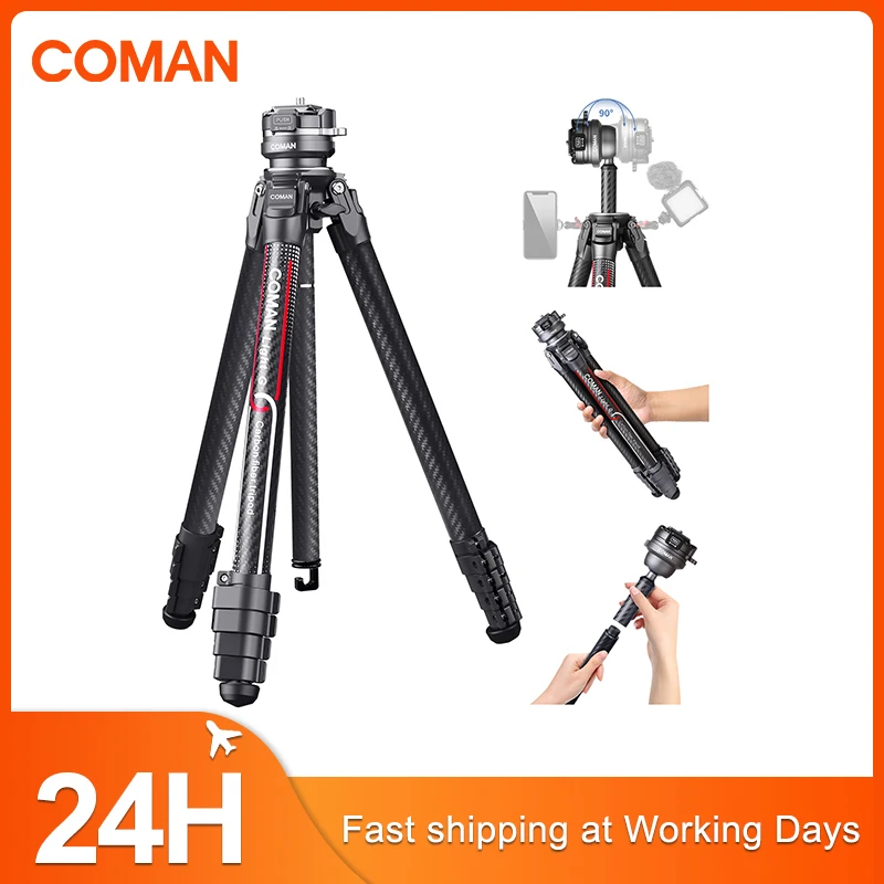 

COMAN Light G Carbon Fiber Camera Tripod 360 Degree Ball Head Portable Tripods With 1/4 inch Arca Quick Plate For Dslr Camera