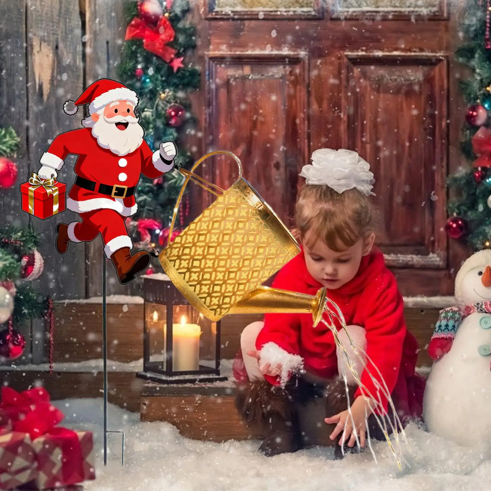 Solar Light Watering Can Santa Claus Kettle Lantern Waterproof Decoration Solar-Powered Christmas Ground Lamp For Garden Yard