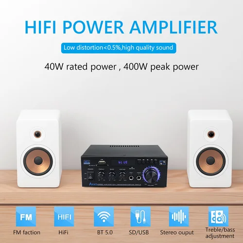 Imagen 2 del producto AMPLIFICADOR DE POTENCIA para el hogar AK45/AK35, 800W, 2 canales, Bluetooth 5,0, AK55, sonido estéreo Digital Hifi, compatible con FM, USB, SD, entrada de micrófono