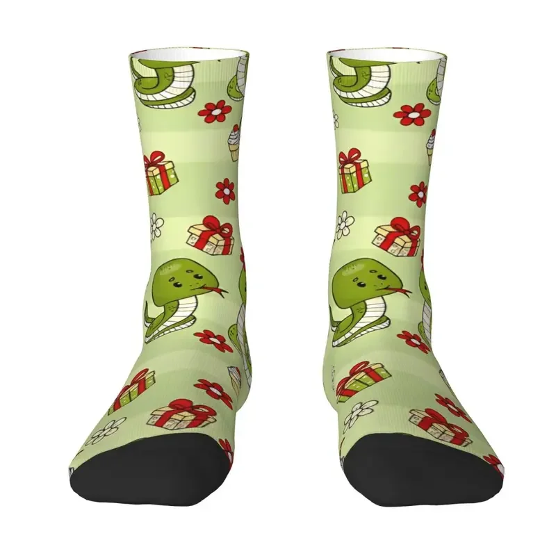 Seamless Pattern With Cute Couple Snakes Socks Funny Stockings Men Comfortable Running Socks Spring Design Anti Skid Socks