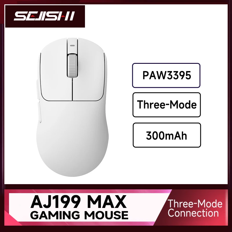 سيجيشي ‌ ماوس ألعاب لاسلكي AJ199 MAX - 26000 نقطة في البوصة، 59 جرام خفيف الوزن، وضع مزدوج (2.4 جيجا/USB-C)، 8000 مليون نقرة، PAW3395
