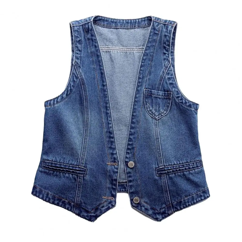 

Denim Vest Women Sleeveless Loose V Neck Buttons Solid Color Vintage Firm Stitching Hip Hop Streetwear Lady Fall Waistcoat