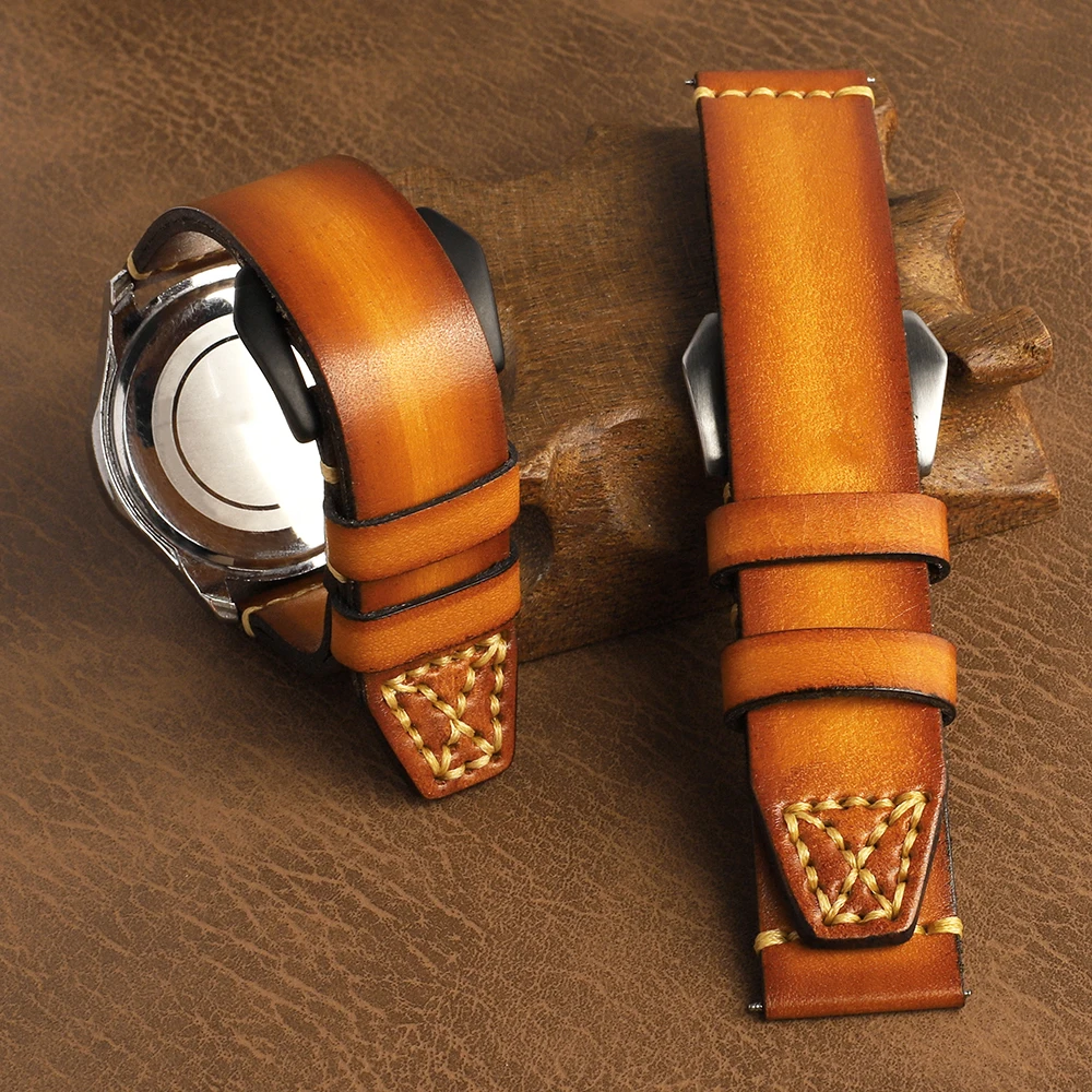 

Винтажный ремешок для часов из натуральной кожи 18 мм, 20 мм, 22 мм, 24 мм, 26 мм, мужской ремешок из воловьей кожи, двухслойный ремешок для часов ручной работы, браслет