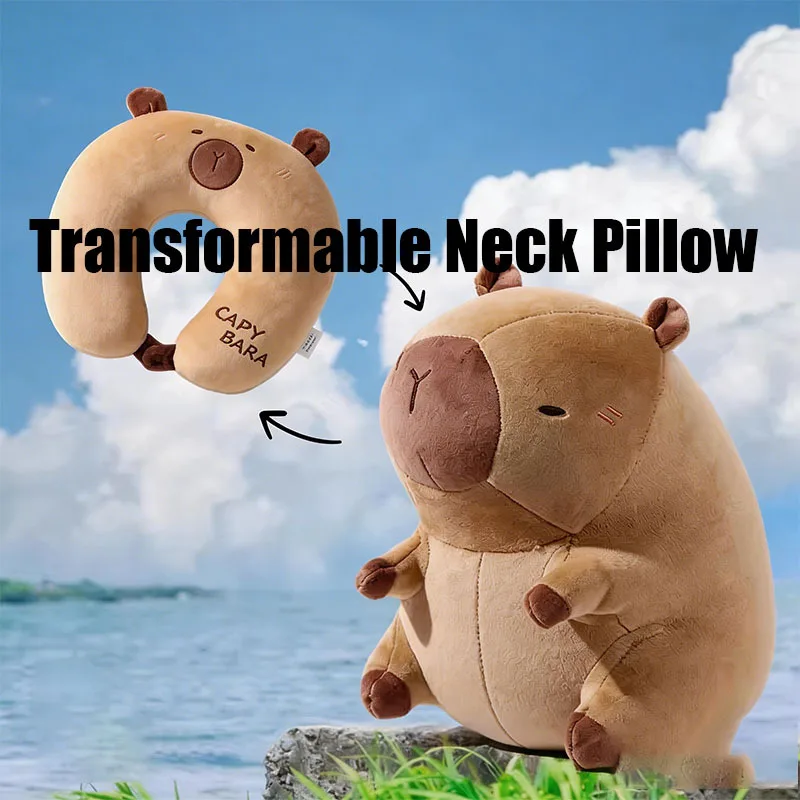 Cute Capibara 2 in 1 U-shaped Neck Pillow Microbeads Travel Pillow Portable Travel Accessories Multifunctional Pillow