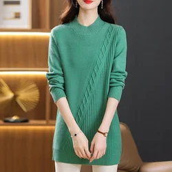 2025 Autumn Winter Women's Clothing Sweater Pullover New Solid Loose Mid Long Knitted Sweater Bottoming Shirt Female Casual Tops