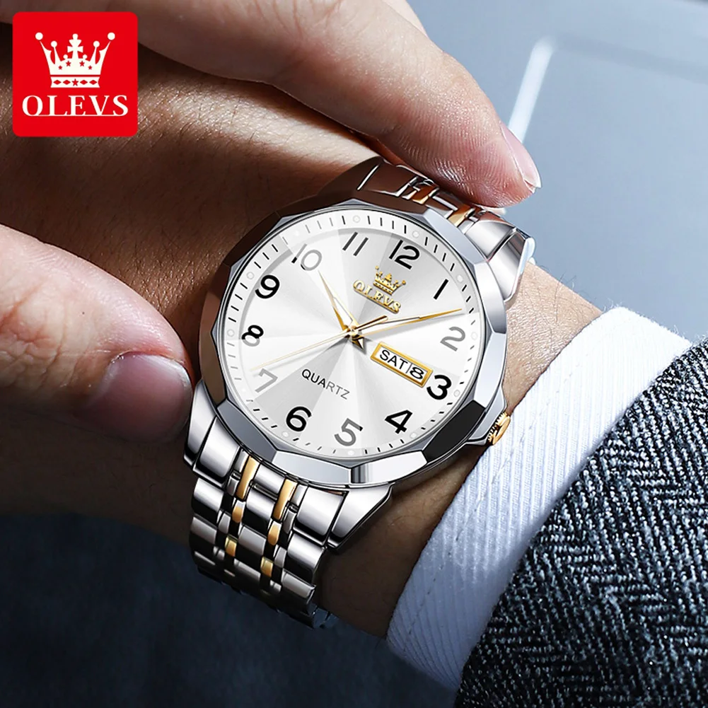 OLEVS-reloj analógico de acero inoxidable para hombre, accesorio de pulsera de cuarzo resistente al agua con esfera Digital, complemento masculino de marca de lujo con diseño sencillo, perfecto para negocios, 9970