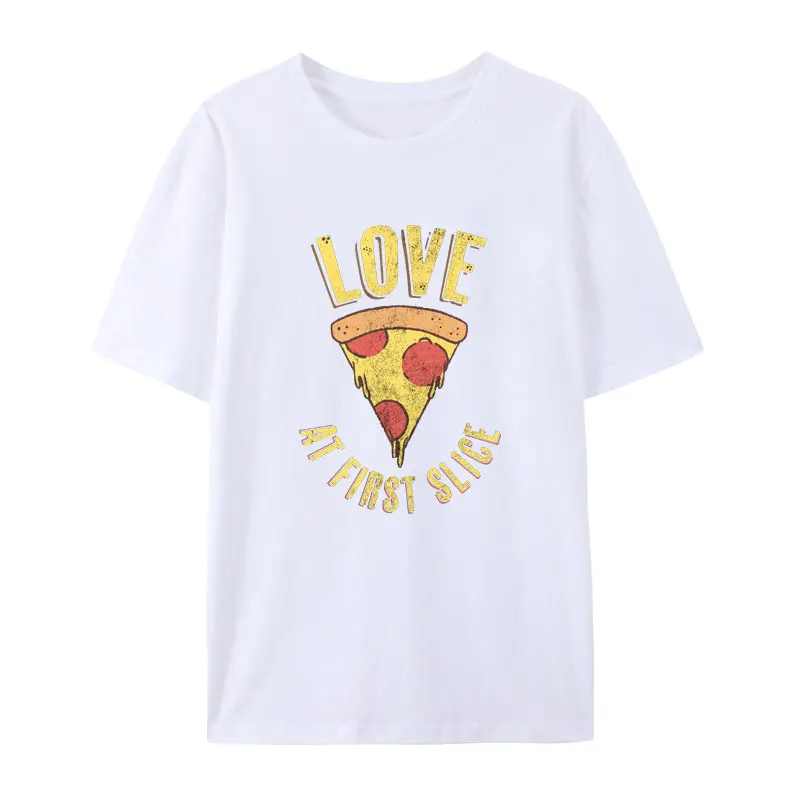 Love At First Slice Pizza Cotton T Shirt Classic Cute Loose Comics Y2k Streetwear Humor Style Men Women Street Fashion Cool Tops