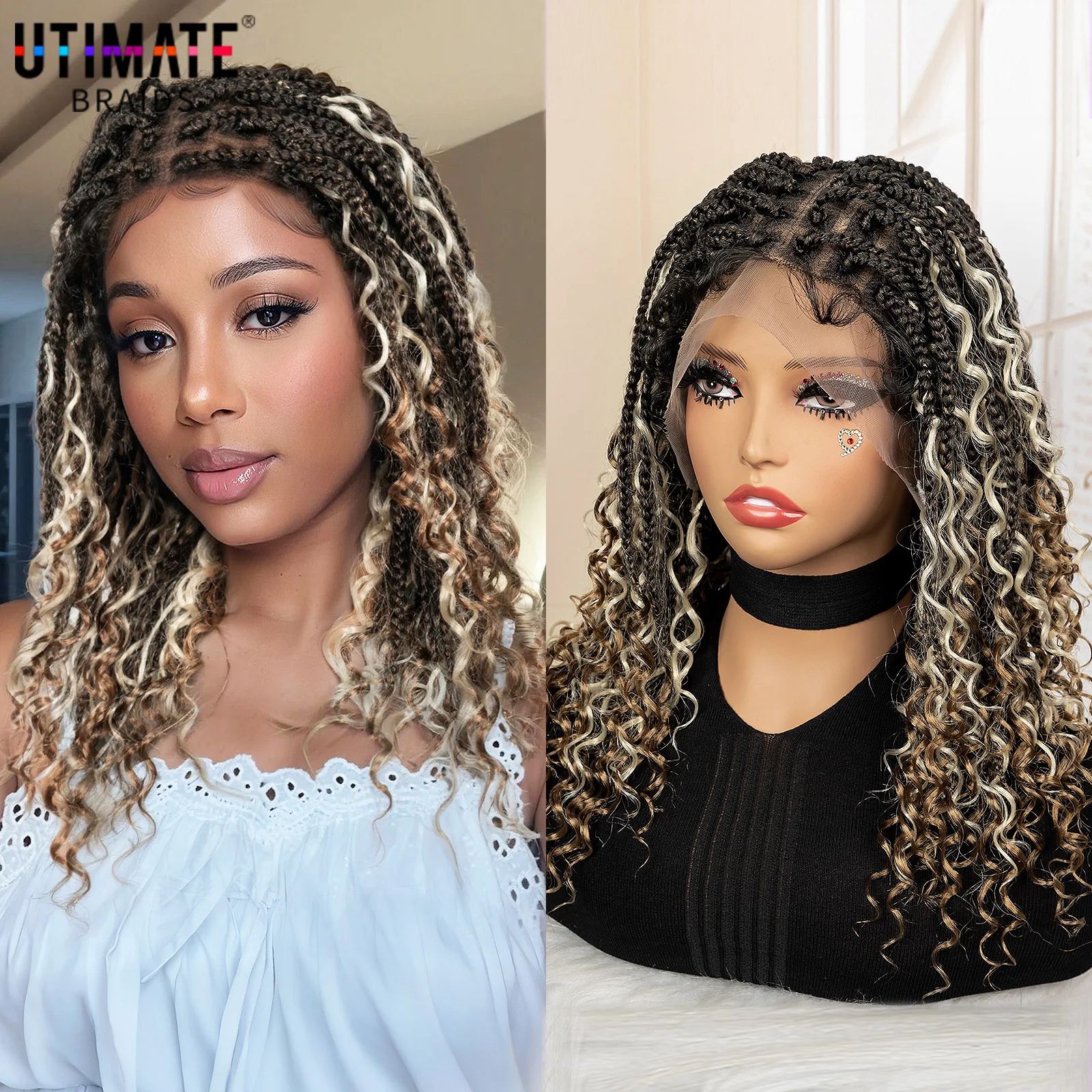 

Синтетические полные кружевные плетеные парики в стиле бохо, без узлов, косички, кружевной фронтальный парик в африканском стиле, 16 дюймов для чернокожих женщин