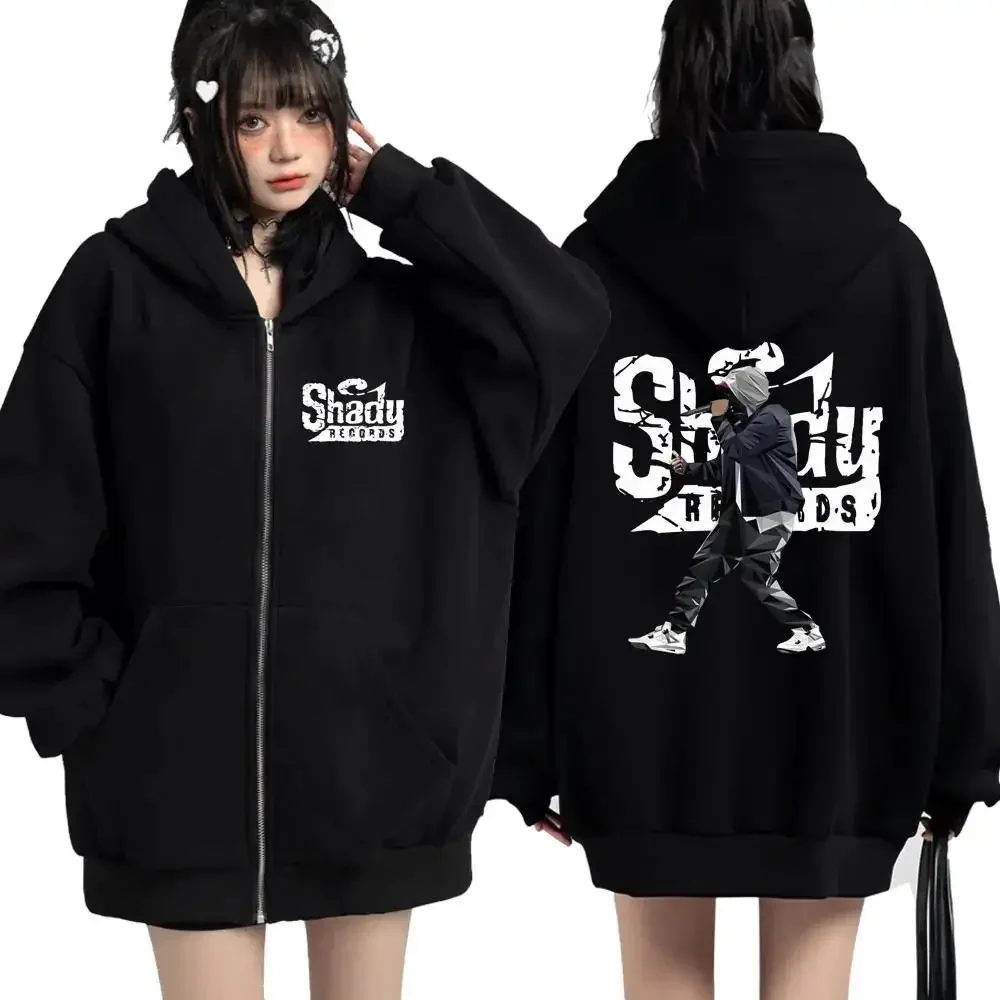 

2025 Men's Oversized Zipper Rapper Hoodie Casual Streetwear Hip Hop Coats Eminem Thin and Thin Loose Classic Simple Long Sleeve
