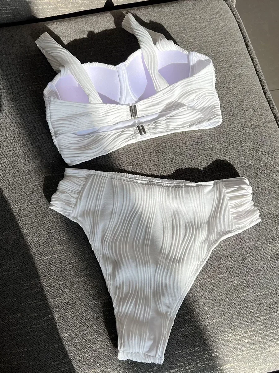 2025 Wrinkled Underwired Female Swimsuit High Waist Bikini Women Swimwear Two-pieces Bikini set Bather Bathing Suit Swim Lady