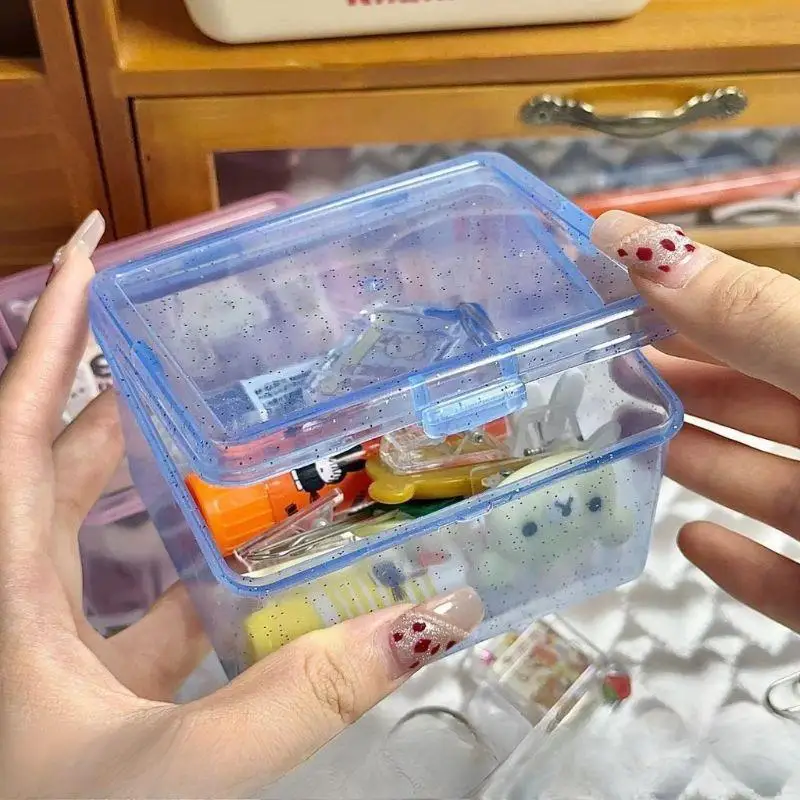

Transparent Plastic Photocards Small Card Glitter Storage Box Storage Box Desk Flip Organizer Box Classification Box Stationery