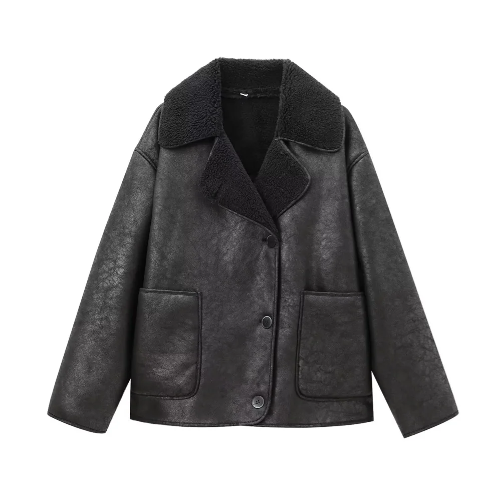 UNIZERA Pocket Decor Single breasted Warm Coat Autumn/Winter Fleece Collar Long Sleeve Women\'s Jacket Coat