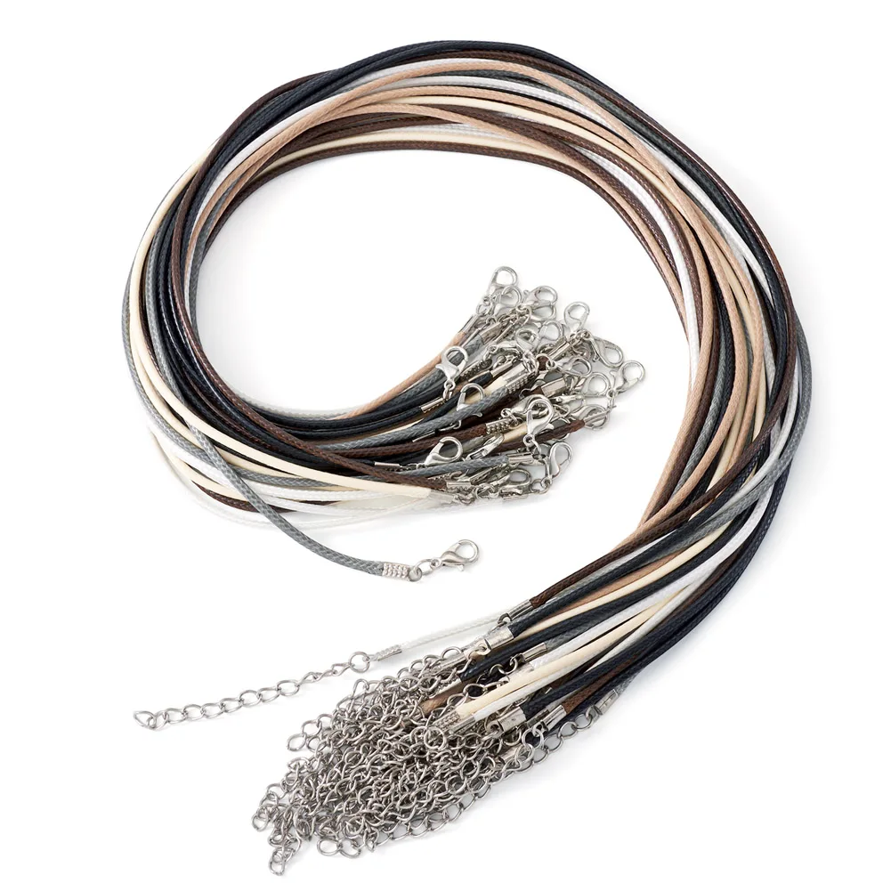 

30Pcs Adjustable Waxed Cord Necklace 450mm Choker Rope with Clasp and Extender Chain For Women Men Jewelry Making Accessories