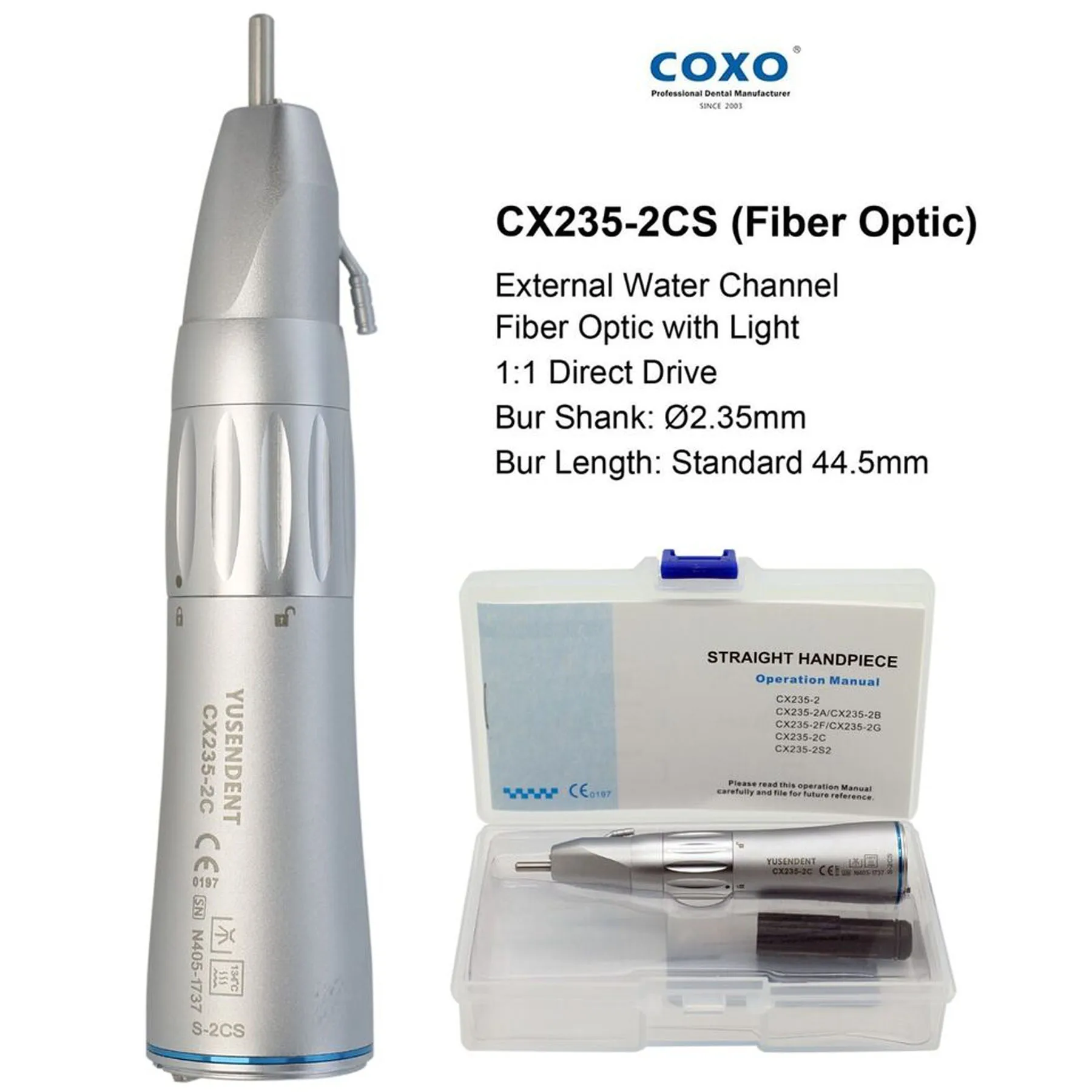 

COXO Dental LED 1:1 Straight Surgical Handpiece Implant External Irrigation 2CS E-type connector