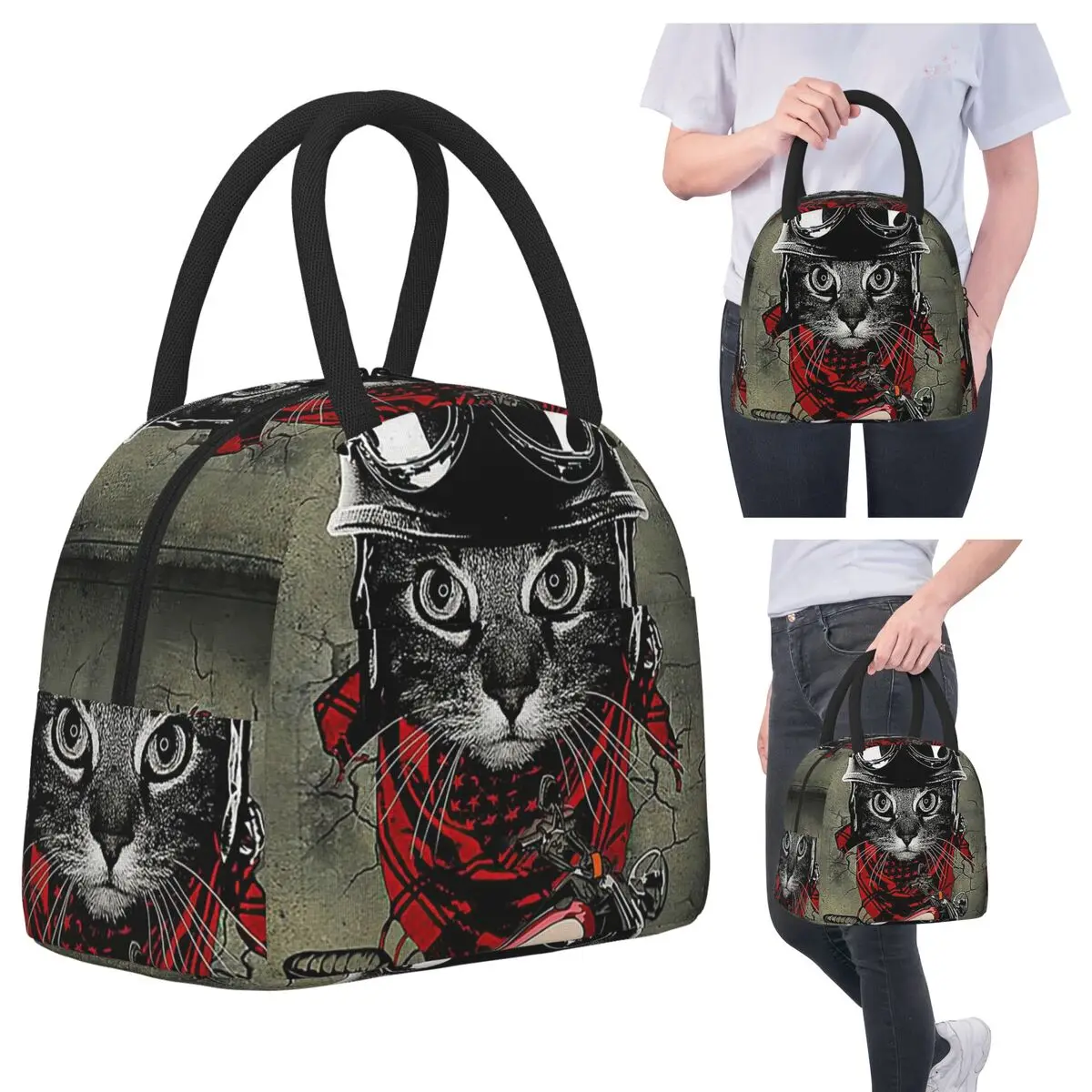 

Легко отвлекается на кошки и мотоциклы, изолированная сумка для обеда для кошек и байкеров для женщин, термосумка для еды, портативные ланч-боксы