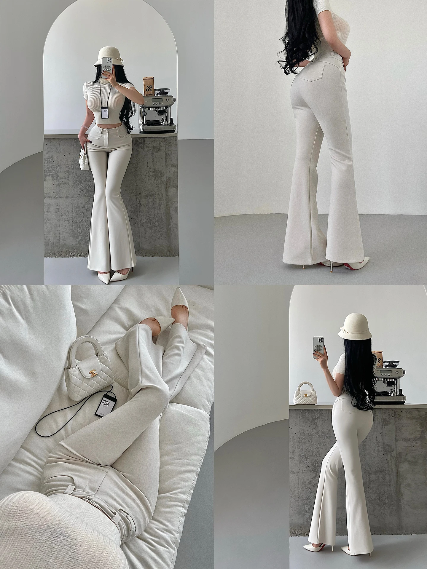 Korean Style High Waist Bell Bottom Slimming Stretchy Casual Pants Long Women's Fashion Leg Lengthening Trousers