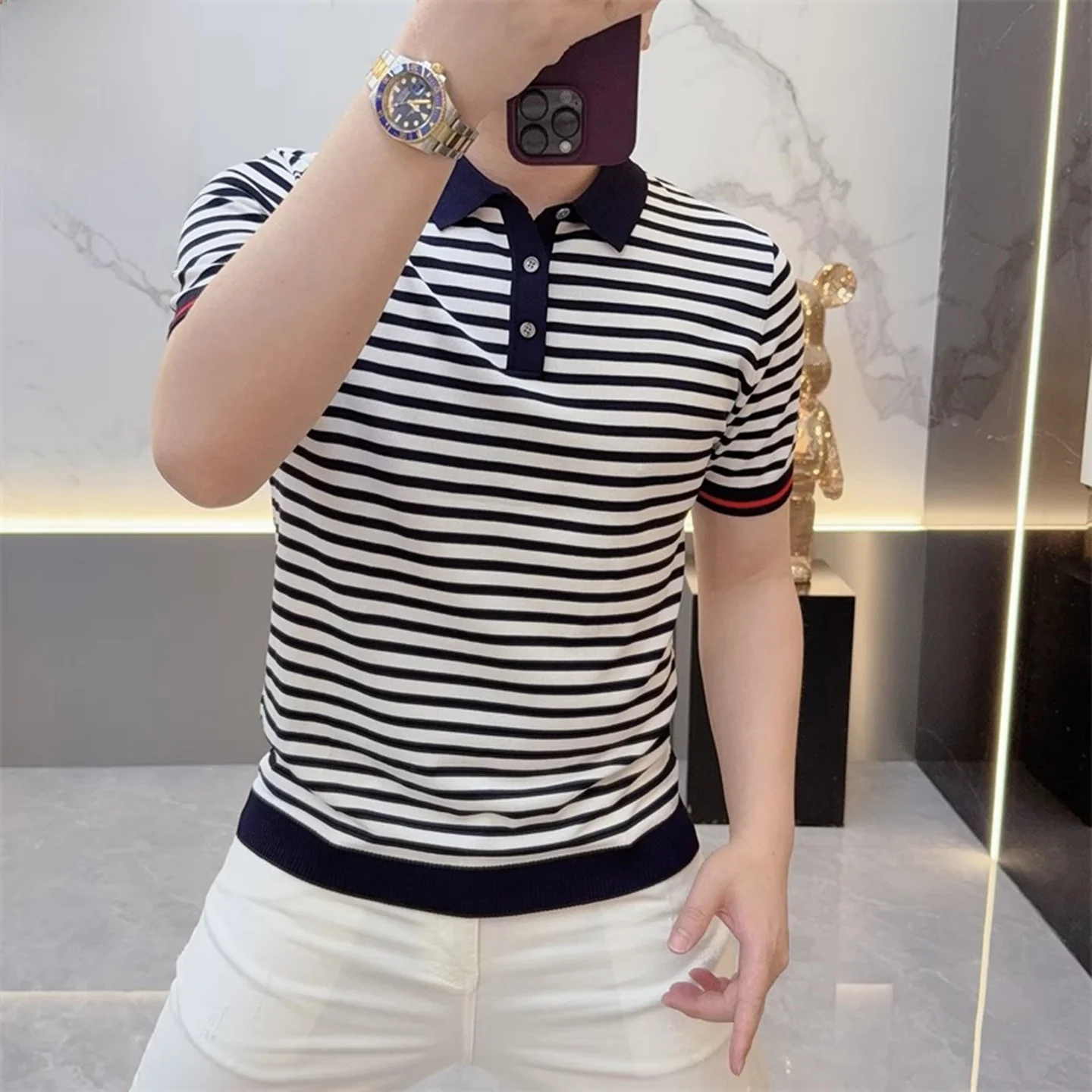 

Legend Paul Men's Ice Silk Knitted T-Shirt Slim Fit Short Sleeve Casual Style round Neck Top Breathable Summer Fashionable