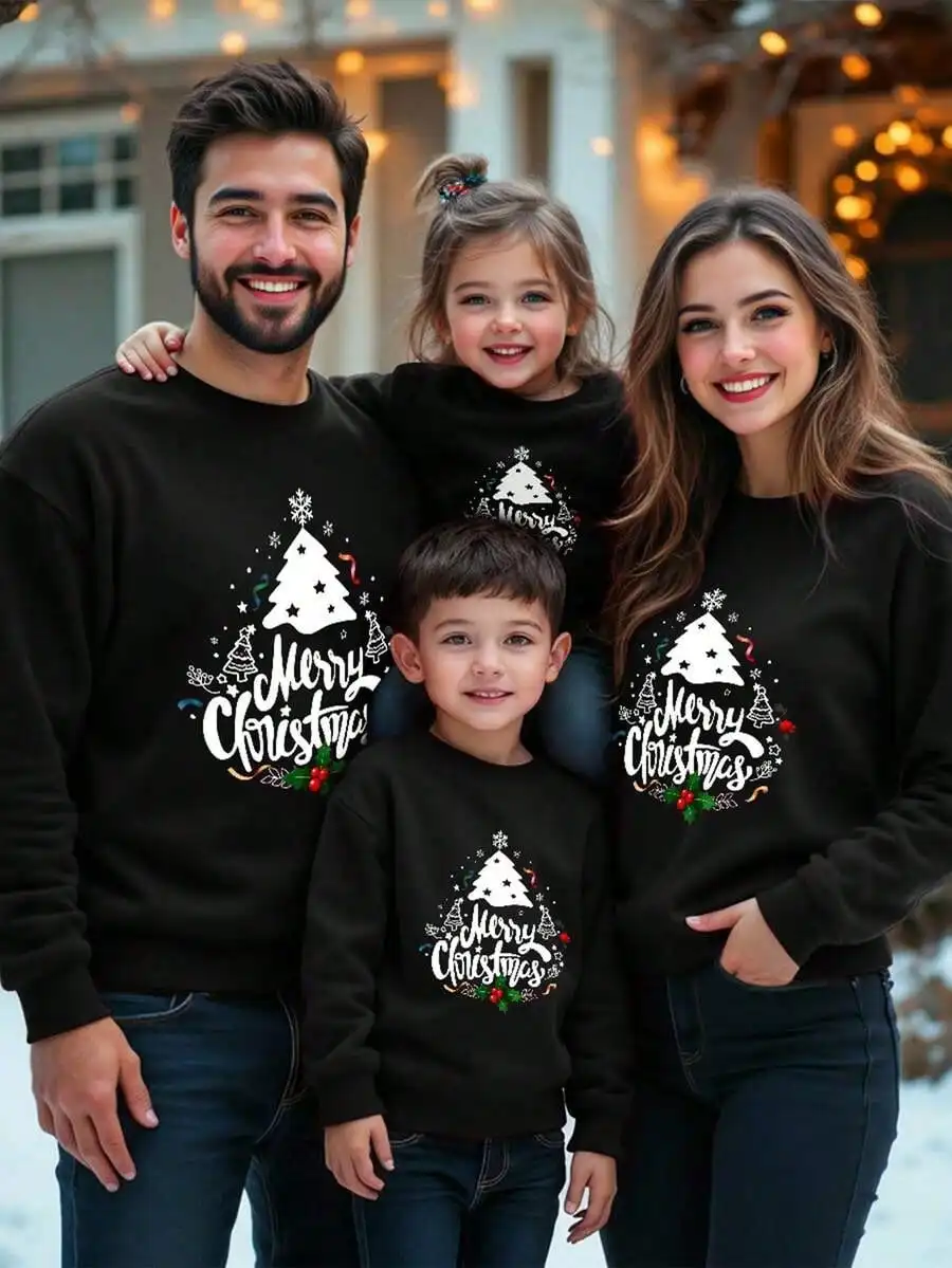 

Одинаковые толстовки для всей семьи с Рождеством для женщин, мужчин и детей — свободный крой с круглым вырезом, зимний праздничный топ