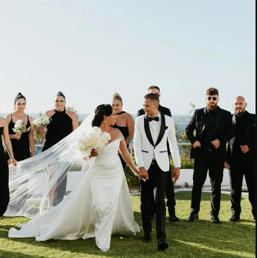 Customized Sheer Neck Beads Rhinestones Garden  Mermaid Wedding Dress African Long Sleeves  Bridal Gowns with Removable Skirt