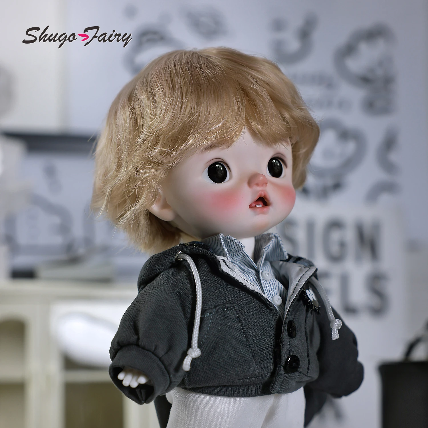 Thessa boneka Bjd 1/6 kepala besar anak kecil lucu dua gunting Resin Earphone rumah rekreasi bersendi boneka tokoh Anime