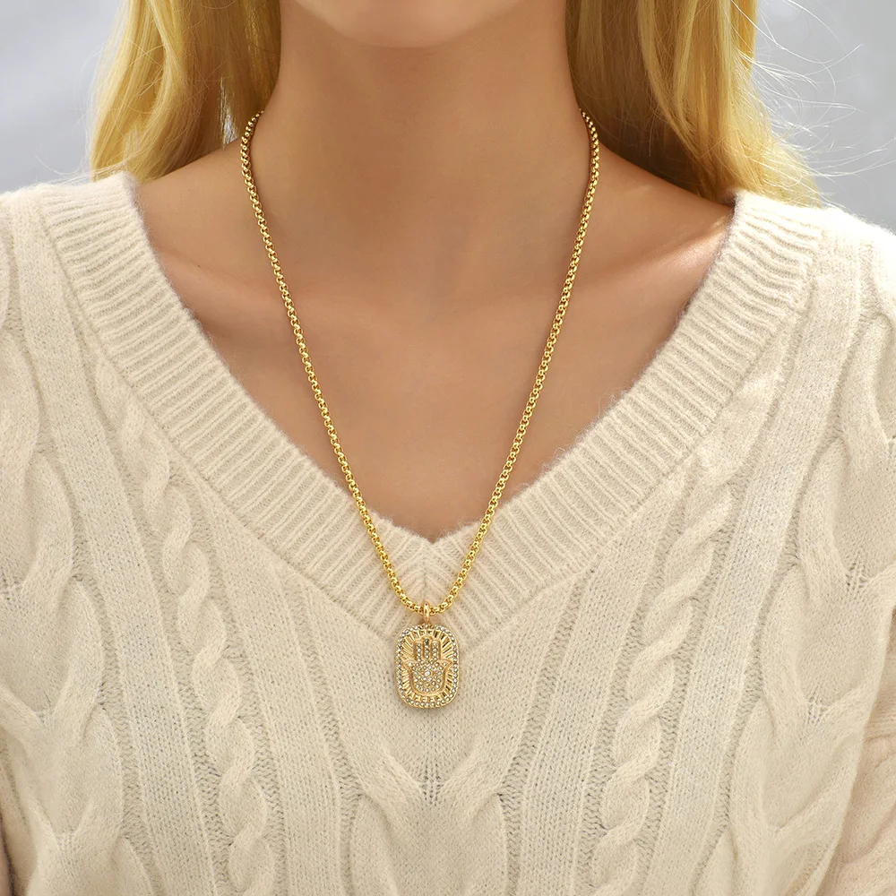Cute Eyes Heart Palm Zodiac Signs Necklace For Women Double Sided Enamel Star Pendant Collar Gold Color Stainless Steel_maomaolike.com