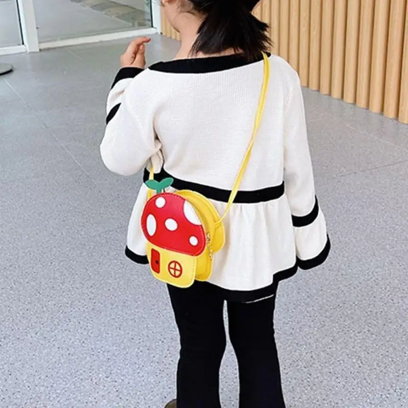 

M6CC Girls Mini Mushroom Handbag PU Leather Travel Shoulder Bag Phone Purse