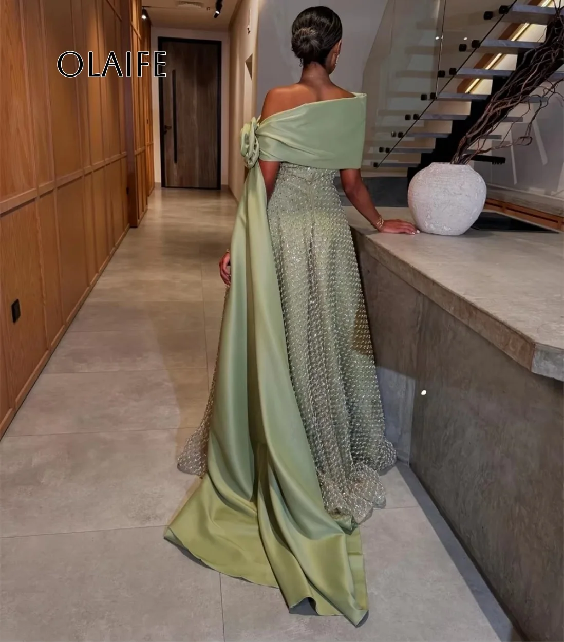 Off Shoulder Prom Dress with Flowrs Shiny Evening Dress Party Dress Formal Dress vestidos de gala فساتين للمناسبا