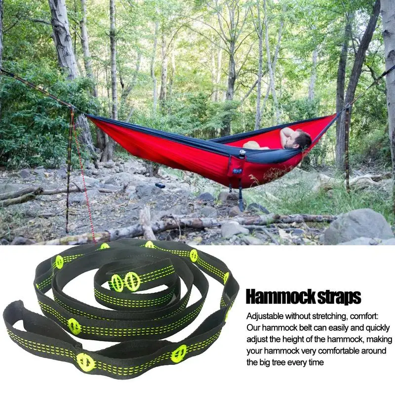 1pc Hammock Straps Special Reinforced Polyester Straps 10 Ring High Load-Bearing Barbed Black Outdoor Hammock Straps Accessories