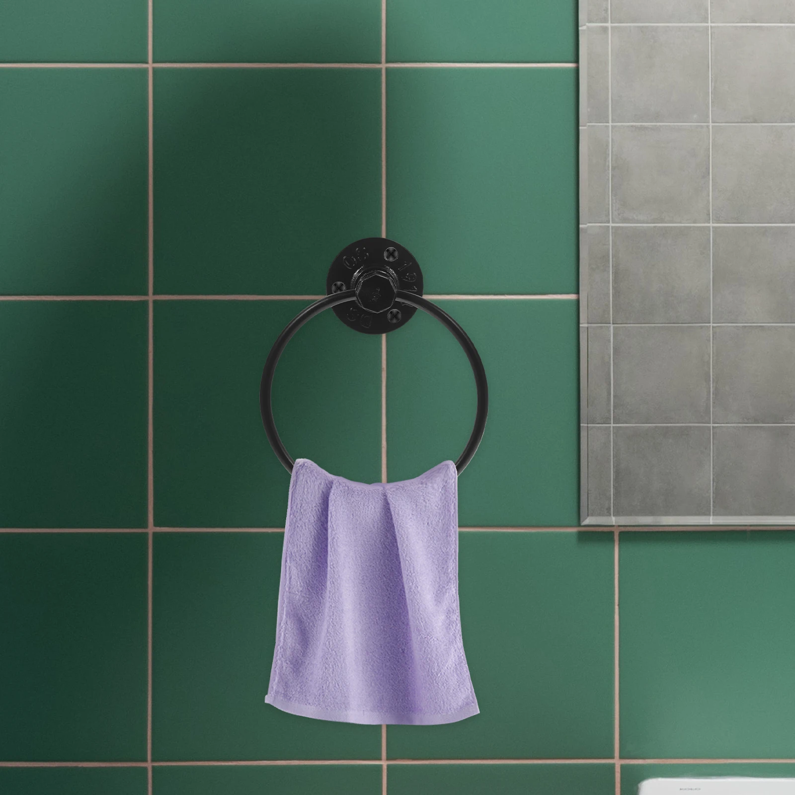 

Wrought Iron Ring Bathroom Rack Hand Holder Wall Mounted Industrial Style Hand Towel Holder Retro Design