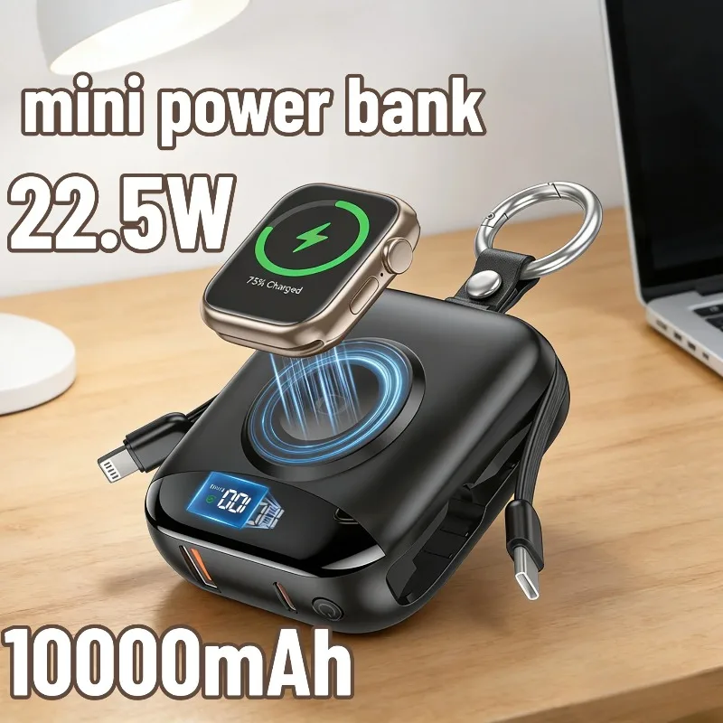 

Wrist Strap Keychain Charger: 10000mAh 22.5W Fast Charging with Built-in Apple/Type-C Cable & LED Display, for Xiaomi