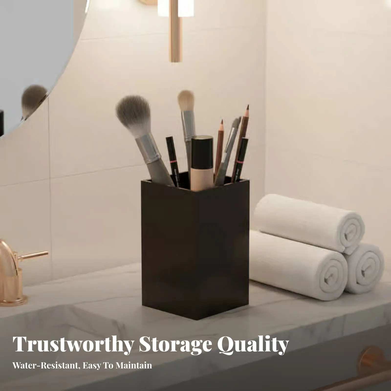

Lidded Brush Holder with Ornamental Beads Debrisprotective Cosmetic Organizer Large Capacity Transparent Design for Vanity