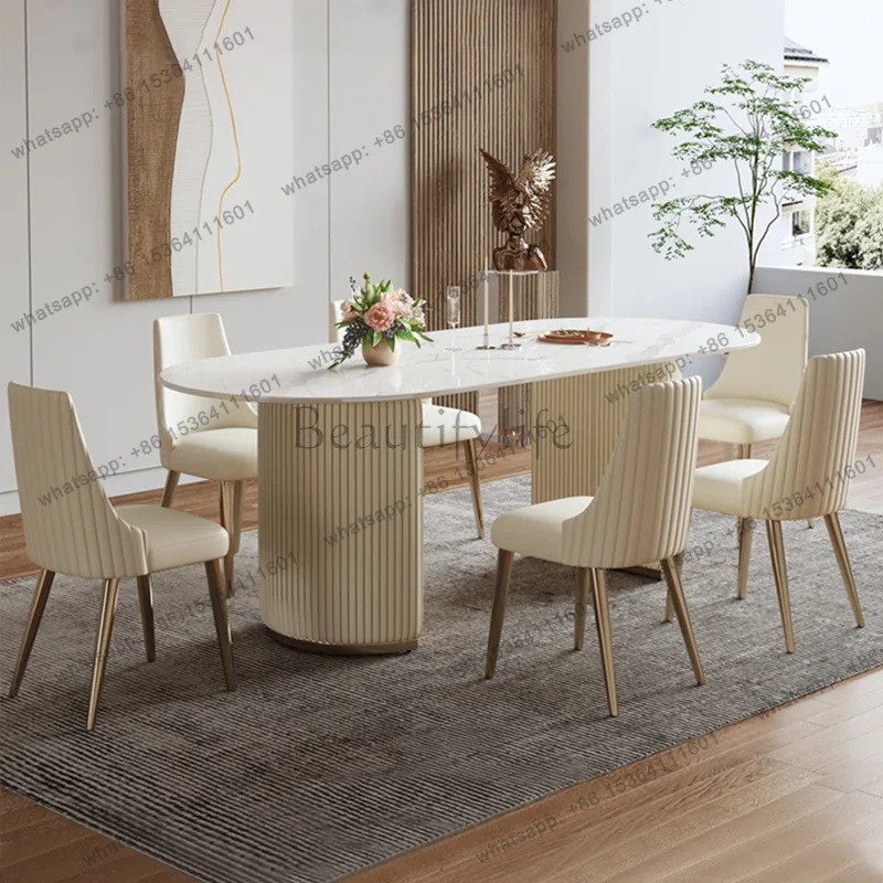 Manufacturer spot light luxury rock slab dining table small apartment rectangular dining table