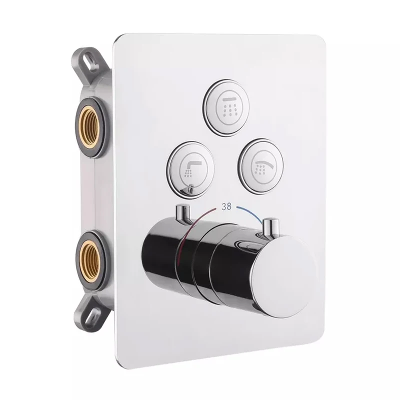 Smart Brass Concealed 3 Outlets 3 Way Chrome Push Button Thermostatic Shower Valve with Diverter Kit