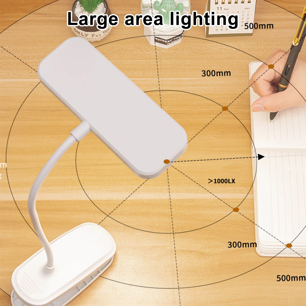 Table Lamp with Clip USB Rechargeable Desk Lamp Bedside Night Light Three Level Dimming Eye Protection Desk Lamp for Bedroom