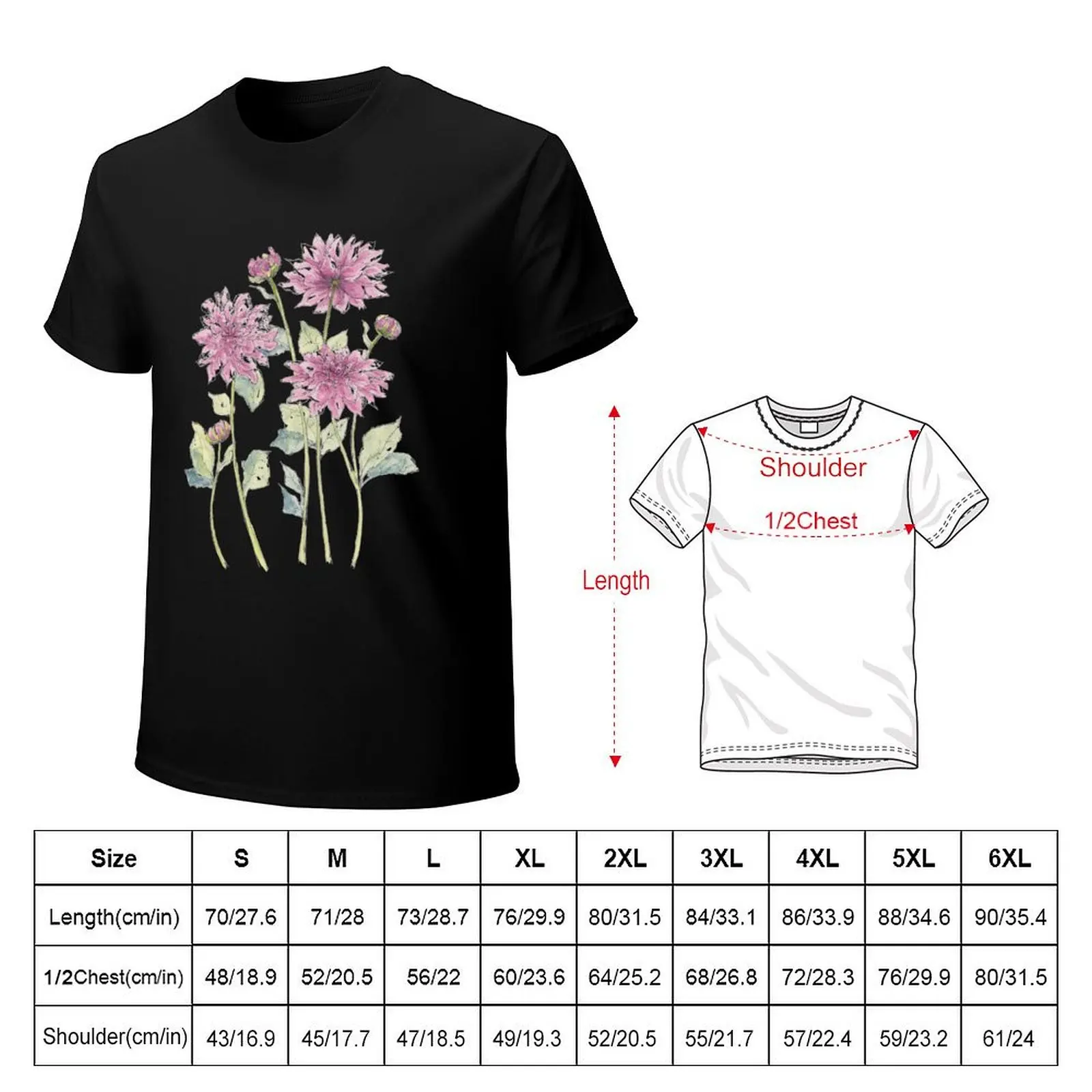 Magenta Dahlias Illustration T-Shirt sports fans anime tshirt anime stuff workout shirts for men