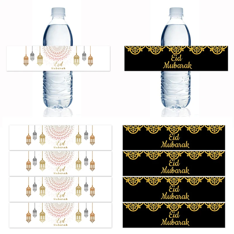 10 stücke Eid Mubarak Flasche Wrapper Papier Aufkleber Ramadan Kareem Festival Party Liefert Wasser Flasche Abdeckung Eid Al-fitr Dekoration