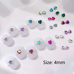 30/100Pcs Pointed Bottom 4mm Heart Nail Art Rhinestone Flash High Quality Glass Crystal 3D Manicure DIY Decoration Accessories