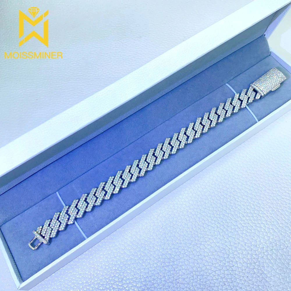 

12mm 2 Rows Moissanite Bracelet For Men Women S925 Silver Cuban Chain Real Diamonds Hip Hip Jewelry With GRA Free Shipping