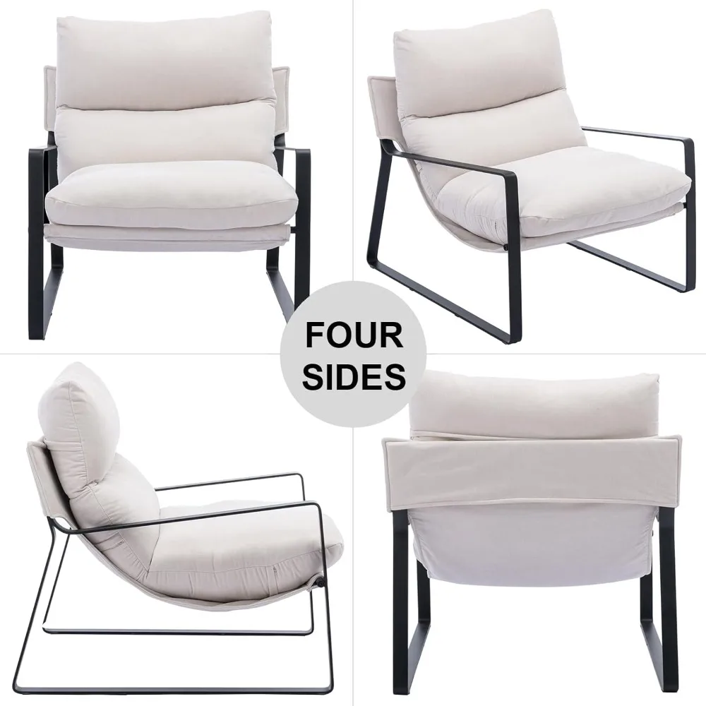 

Mid-century Style Armchair, Comfortable Linen Lounge Chair, Lazy Chair with Metal Legs, Suitable for Living Room