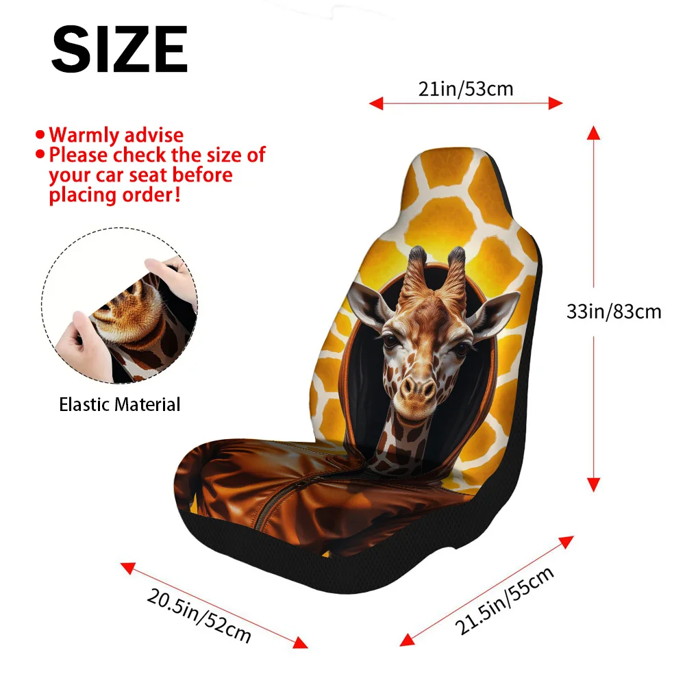 2pcs Giraffe Animal Portrait Digital Art Pattern Universal Car Seat Covers | Polyester, Machine Washable, Foldable, Adds Attract