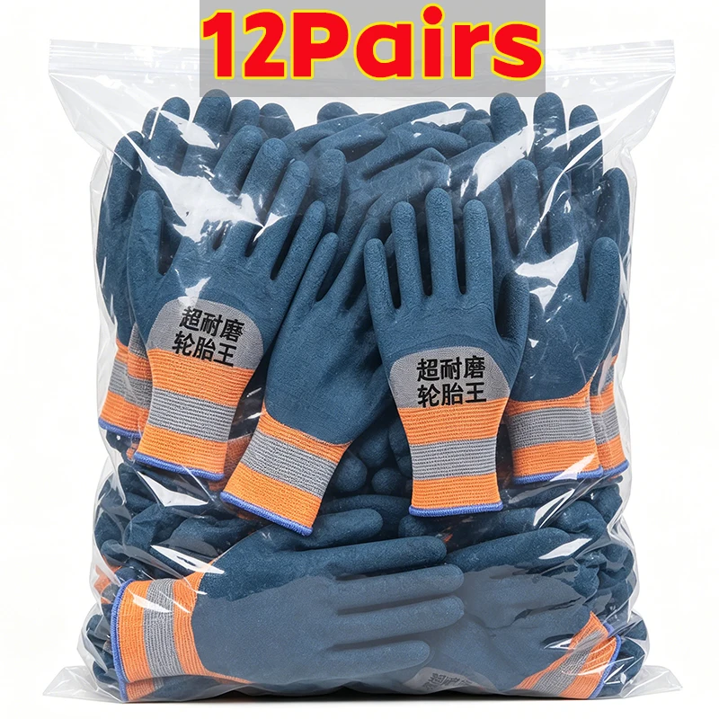 1-12pairs Non-Slip Work Gloves Glued Coated Wear Resistant Protective Safety Gloves for Construction Gardening Industrial Use