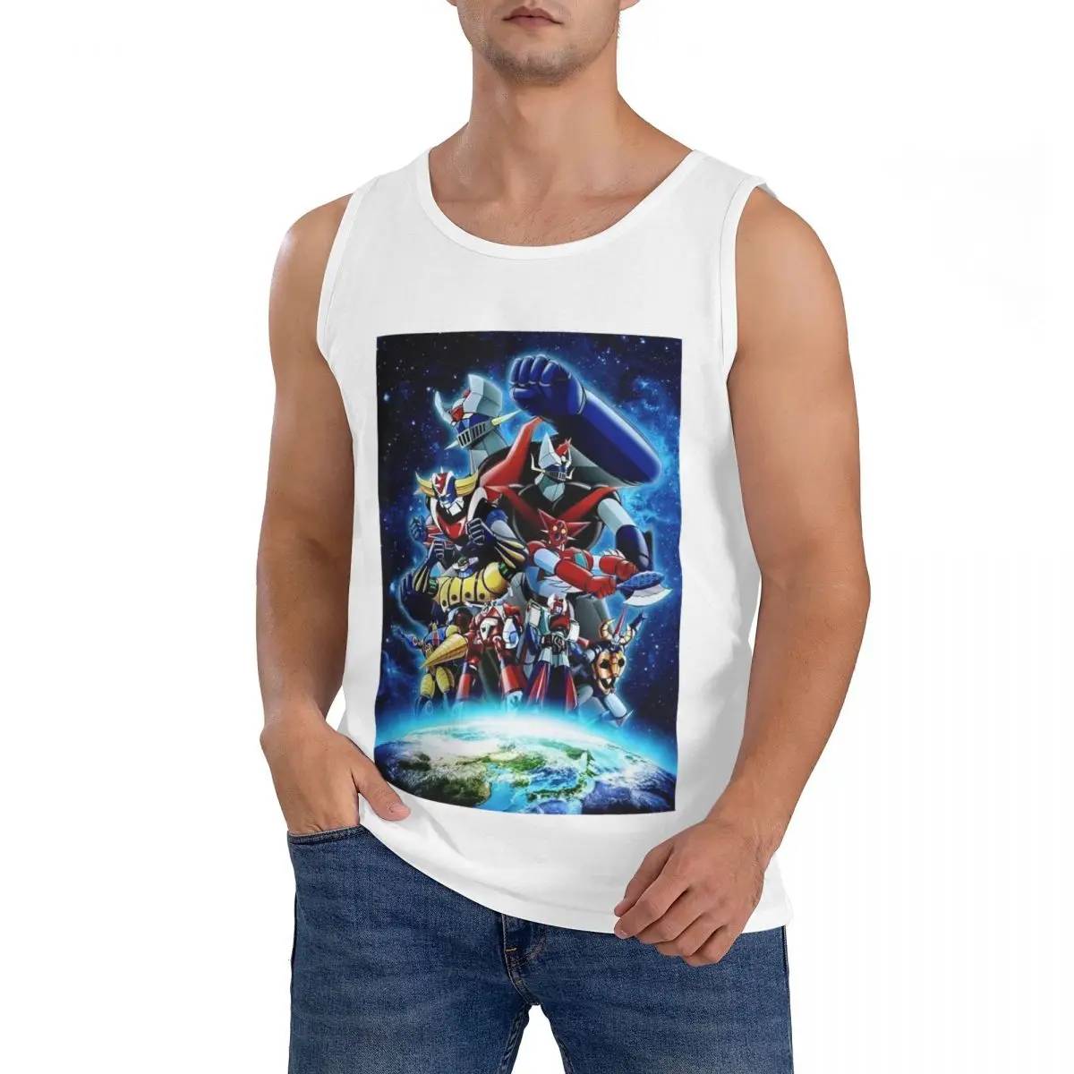 Camiseta sin mangas 100% algodón Mazinger Z Mad Robot Grendizer Anime Manga para hombre, ropa deportiva, tops, chaleco con cuello redondo para hombre