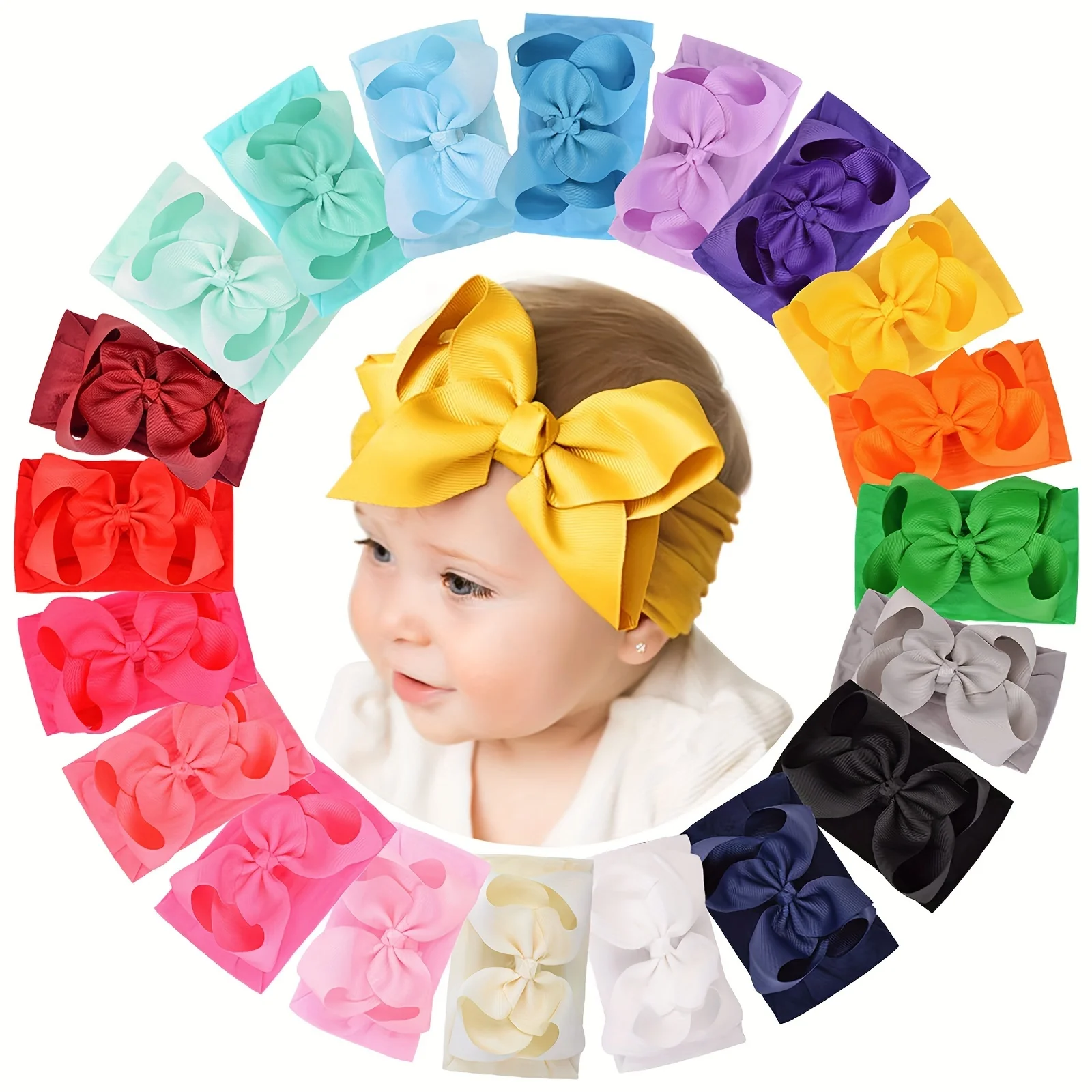 6/20PCS Zachte Baby Hoofdbanden met 4.5 Inch Haarelastiekjes Headwraps voor Baby Meisje Hoofdband pasgeborenen Haaraccessoires Haarband