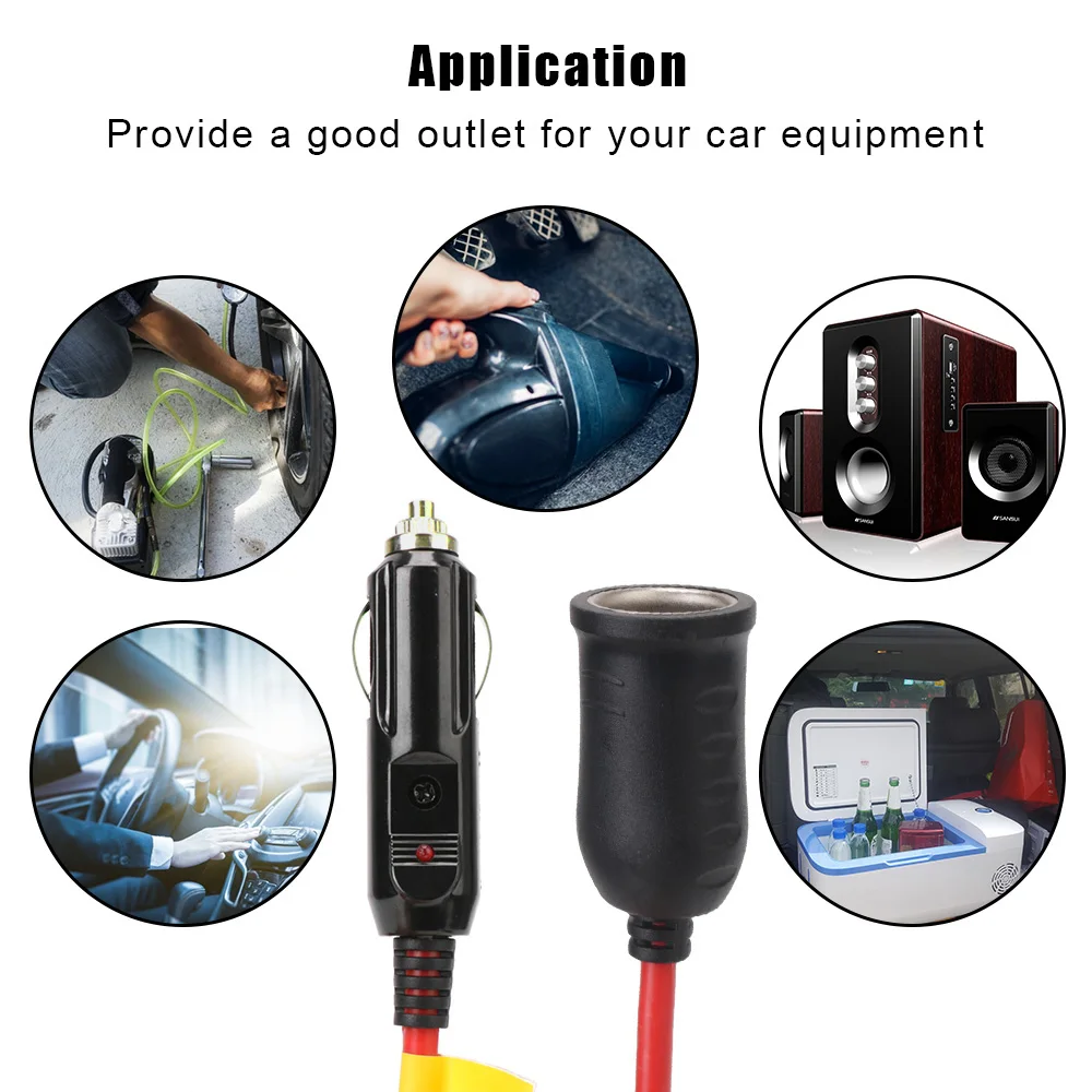With 15A Fuse 3.6 M Socket Female Socket Plug Car Cigarette Lighter Extension Cord Auto Charger Cable 12V 24V