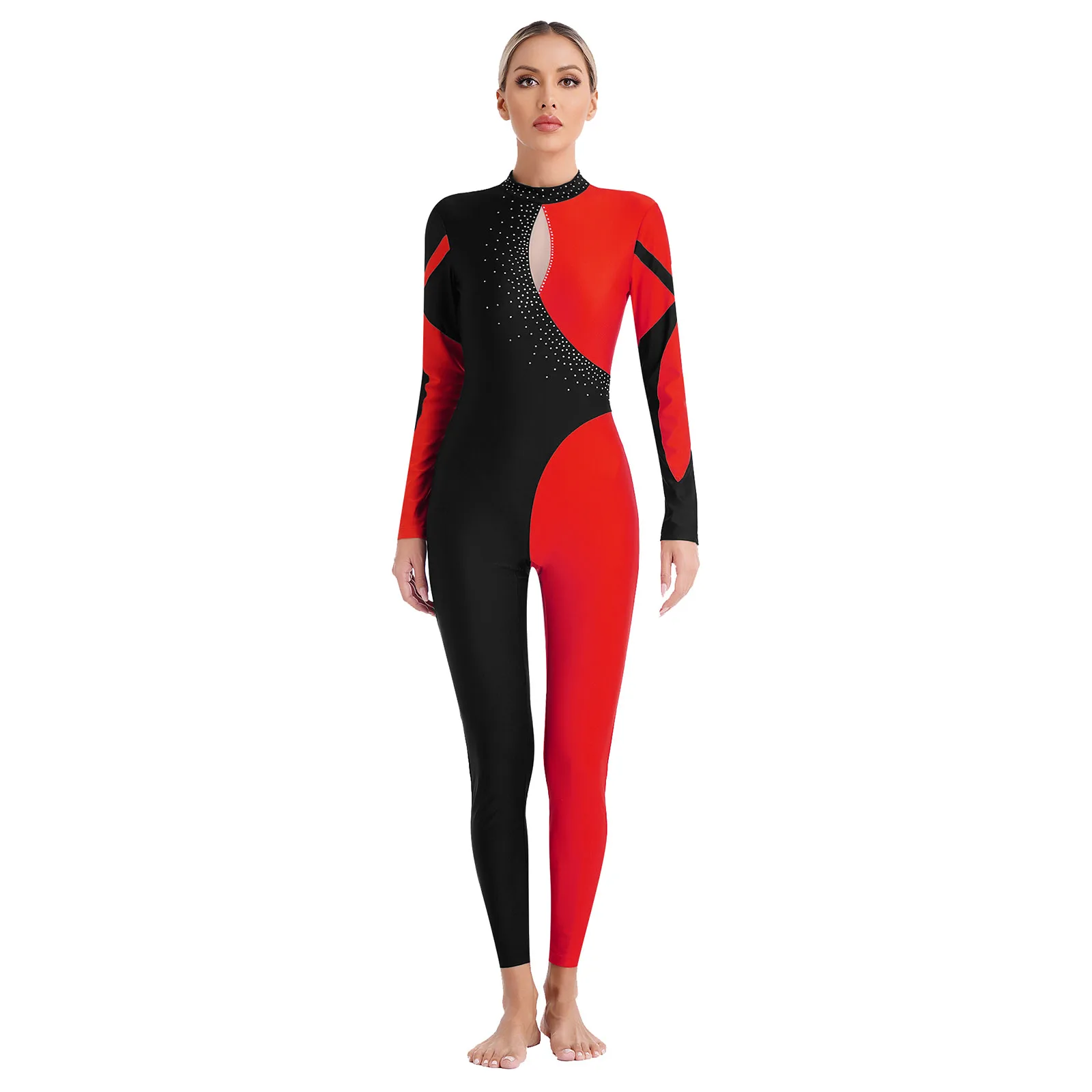 Traje artístico de patinaje artístico para mujer, mono de Color de contraste, leotardo, ropa de Ballet de cuerpo completo