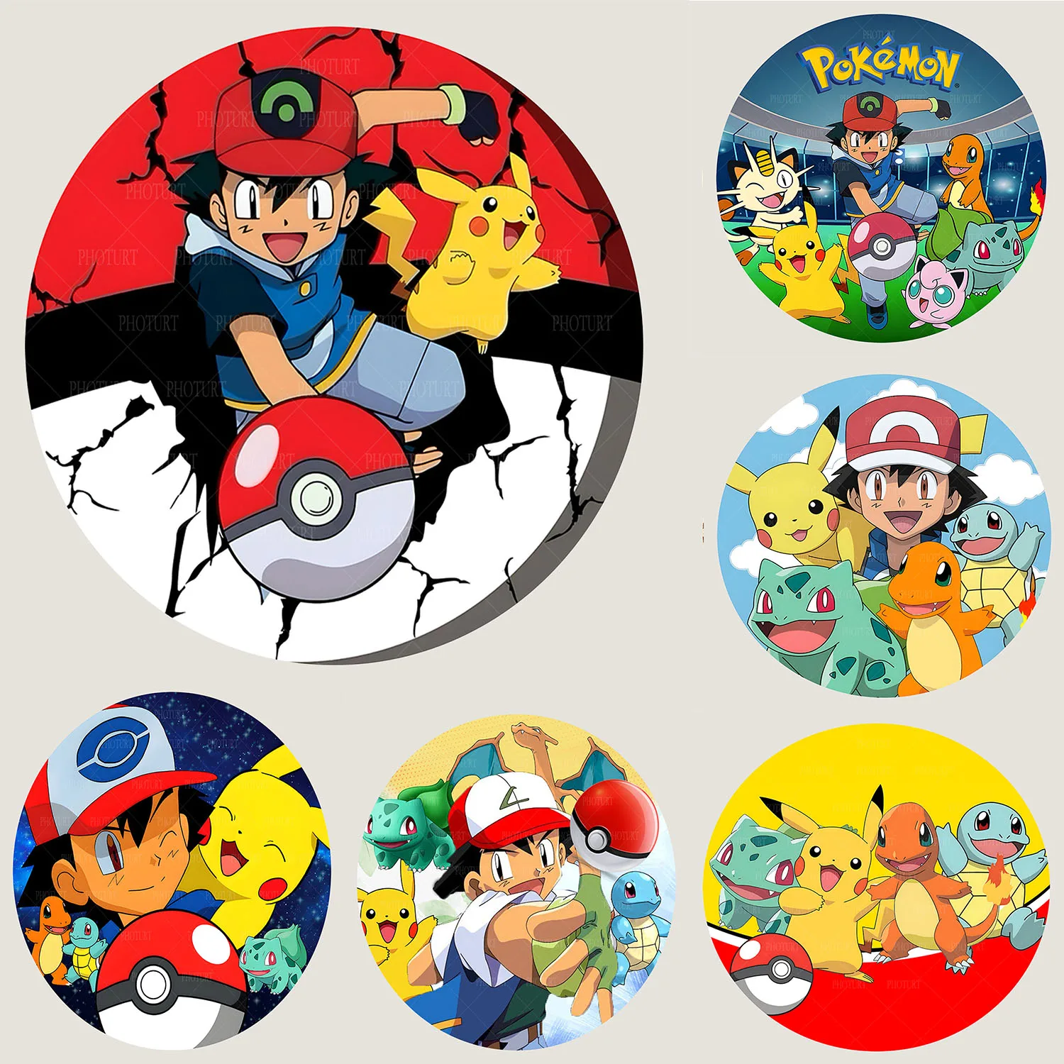 

Round Pockets Monster Theme Pokemons Birthday Party Baby Shower Decoration Backdrop Circle Poster Photograph Studios Decor Props