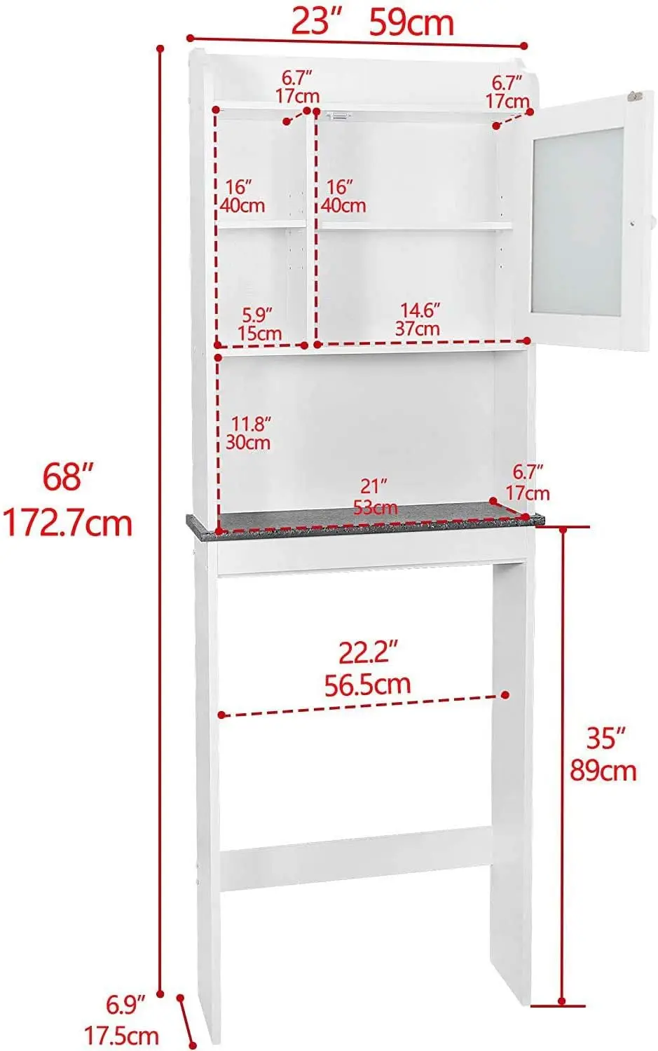 ZENY Over The Toilet Storage Cabinet, Freestanding Bathroom Organizer with Adjustable Shelf and Double Doors,Space Saver (White)