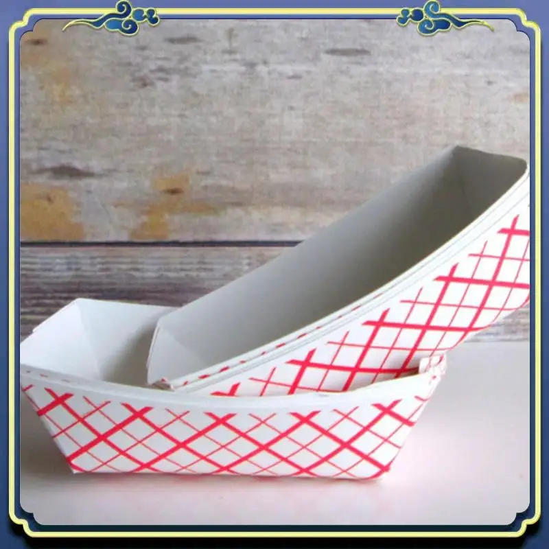 

L55A-100Pc Paper Food Trays Disposable - Red & White Checkered Leak Proof Paper Food Boats - Paper Trays For Food