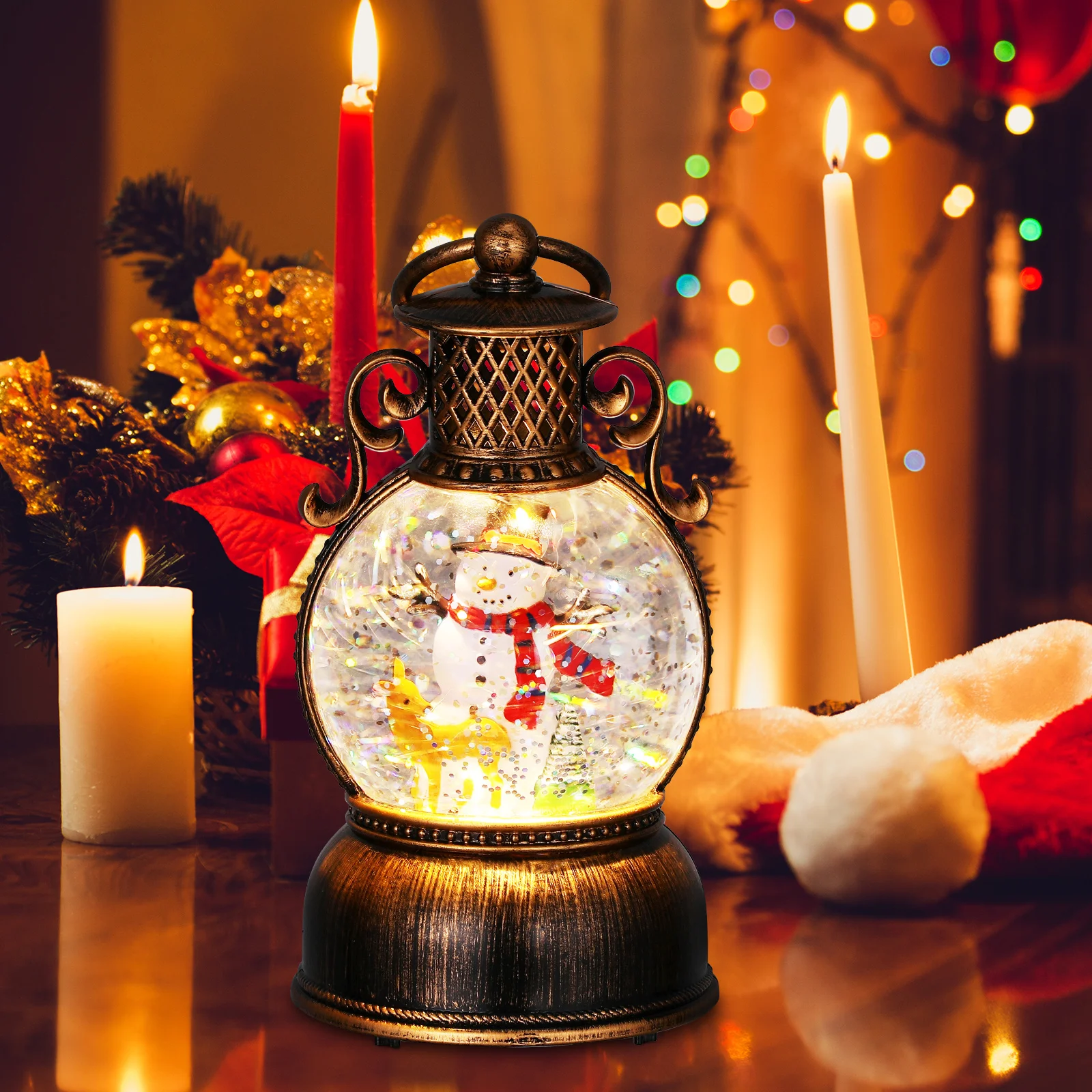 

Elegant Christmas Box Light Up Globe Snow Lantern Rechargeable Decorations Indoor Home Party Indoor Christmas Decorations For