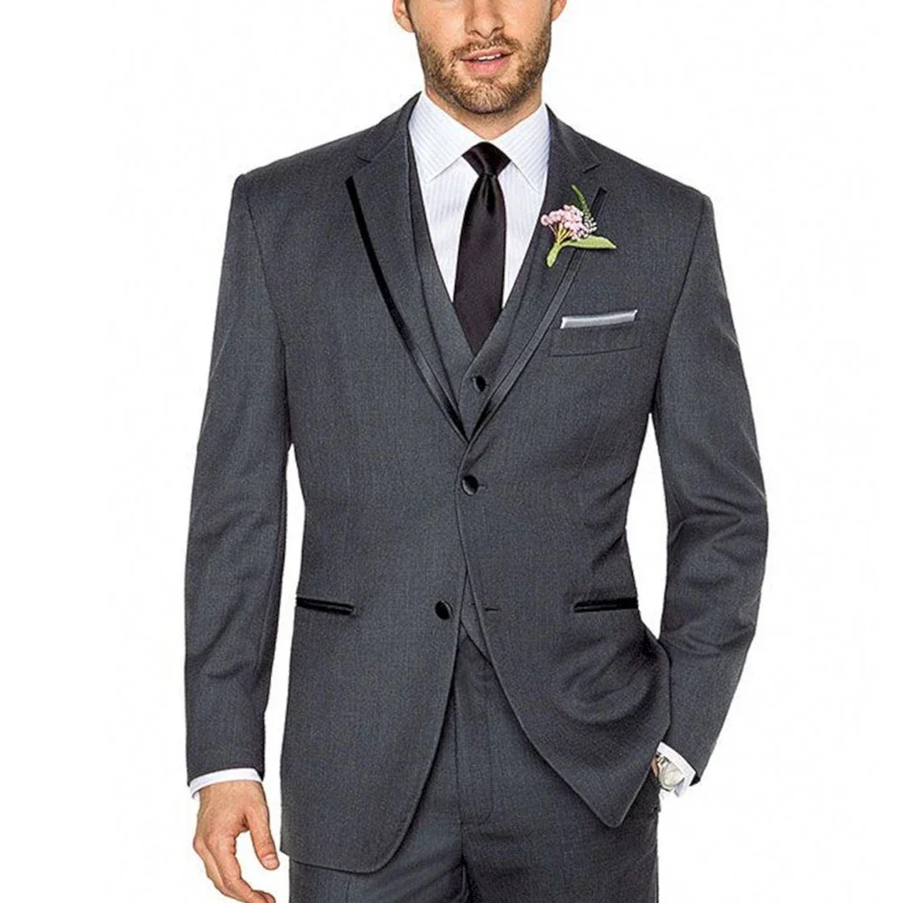 

Luxury Wedding Suits for Groom Blazer Elegant Full Set Dark Grey Notch Lapel Single Breasted Luxury 3 Piece Jacket Pants Vest